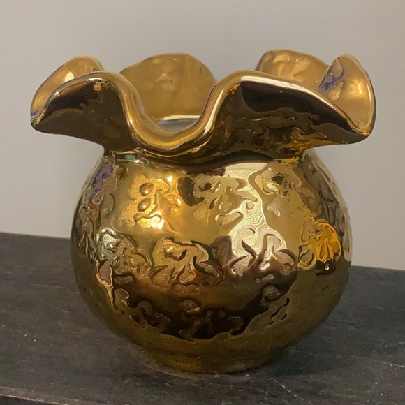 Vintage Holley Ross Weeping Gold 22k Distinguished China Ruffle Vase - Picture 3 of 8